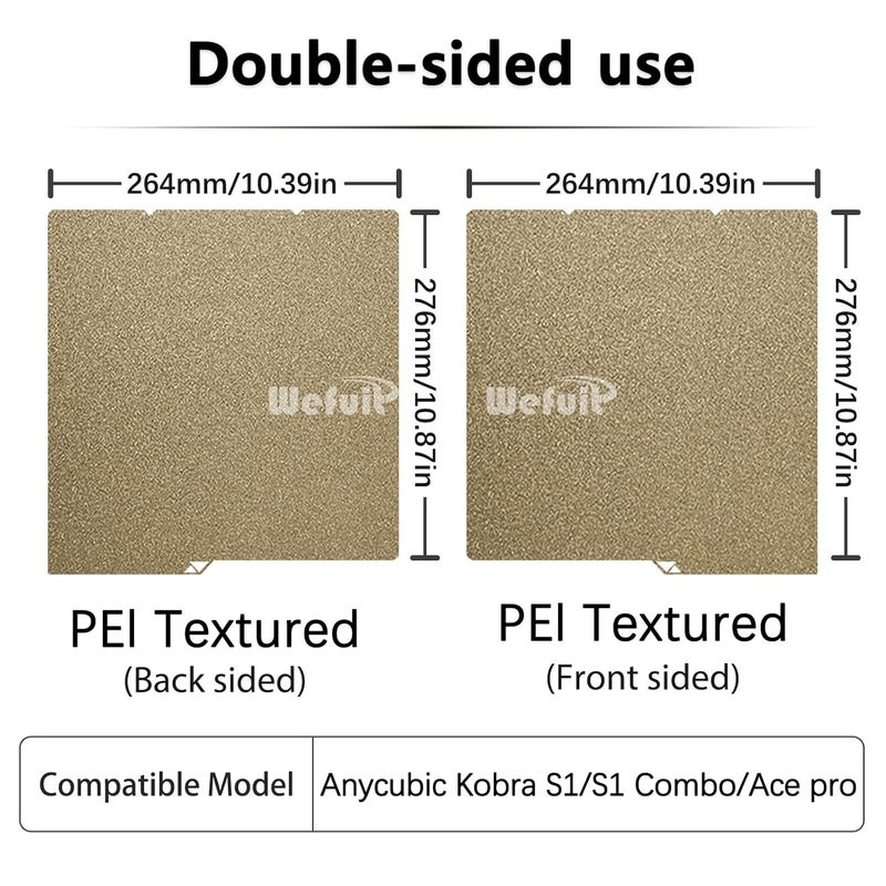 Wefuit 264 x276MM Kobra S1 Build Plate,Double Sided Textured Gold PEI for Anycubic Kobra S1/Combo/Ace Pro 3D Printer,Kobra S1 Spring Steel Sheet Platform Removable Heated Bed for Anycubic 3D Printer. - Image 4